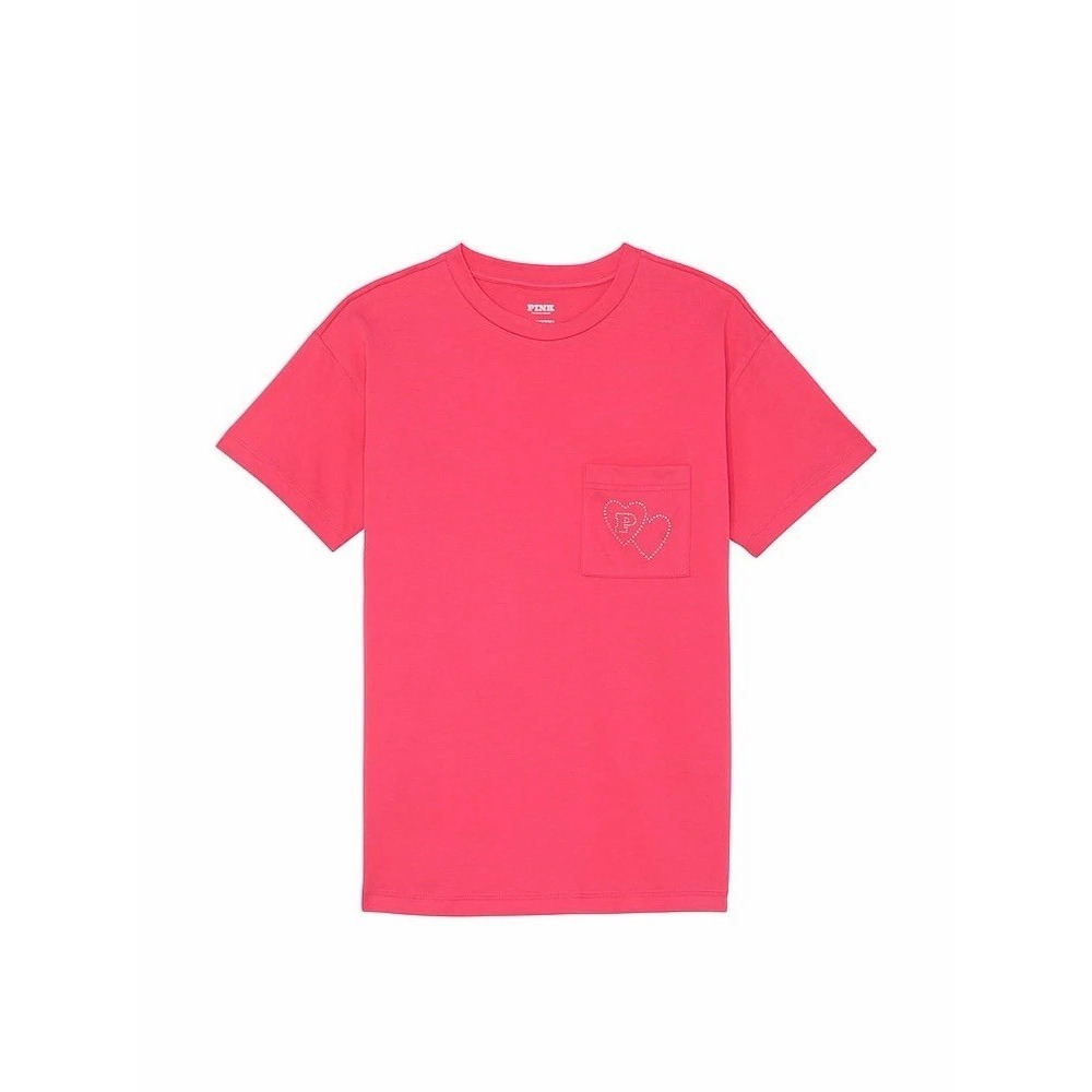 Victoria's Secret PINK‎ Perfect Cotten Tee ~ Double Bubble Heart Bling ~XS~